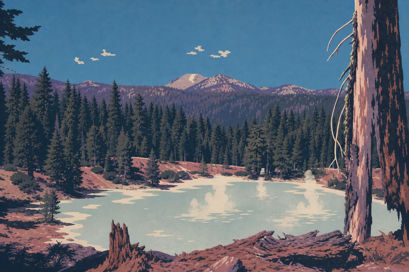 Illustration sérigraphiée : Warner Valley et Juniper Lake : les secteurs sauvages du sud