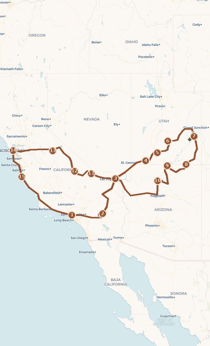 Carte du tracé : L’Ouest en 3 semaines