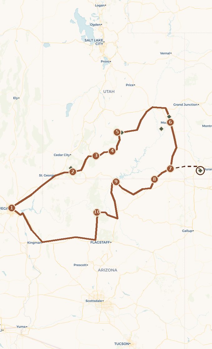 Carte du tracé : Utah et Arizona, le Grand Circle