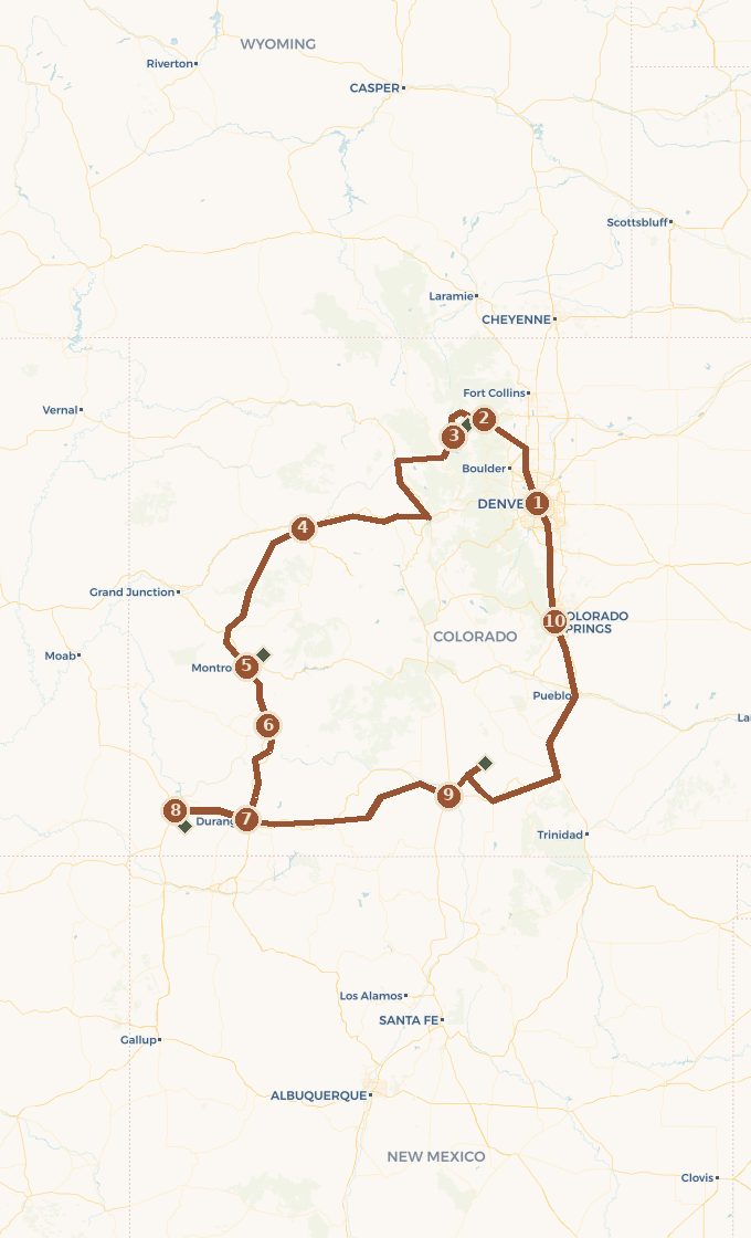 Carte du tracé : Les Rocheuses du Colorado