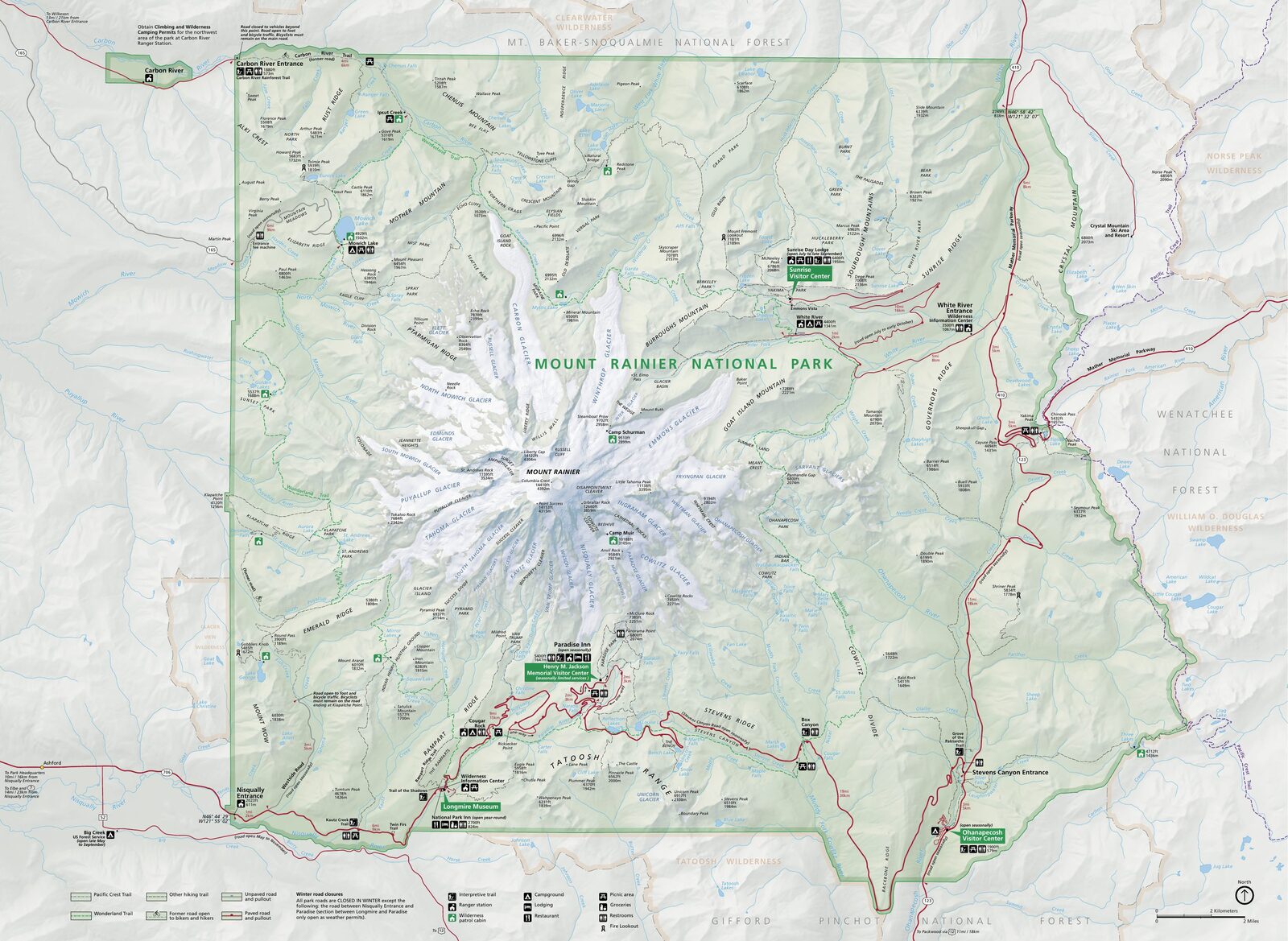 Mapa oficial NPS del parque nacional Mount Rainier (Unigrid)