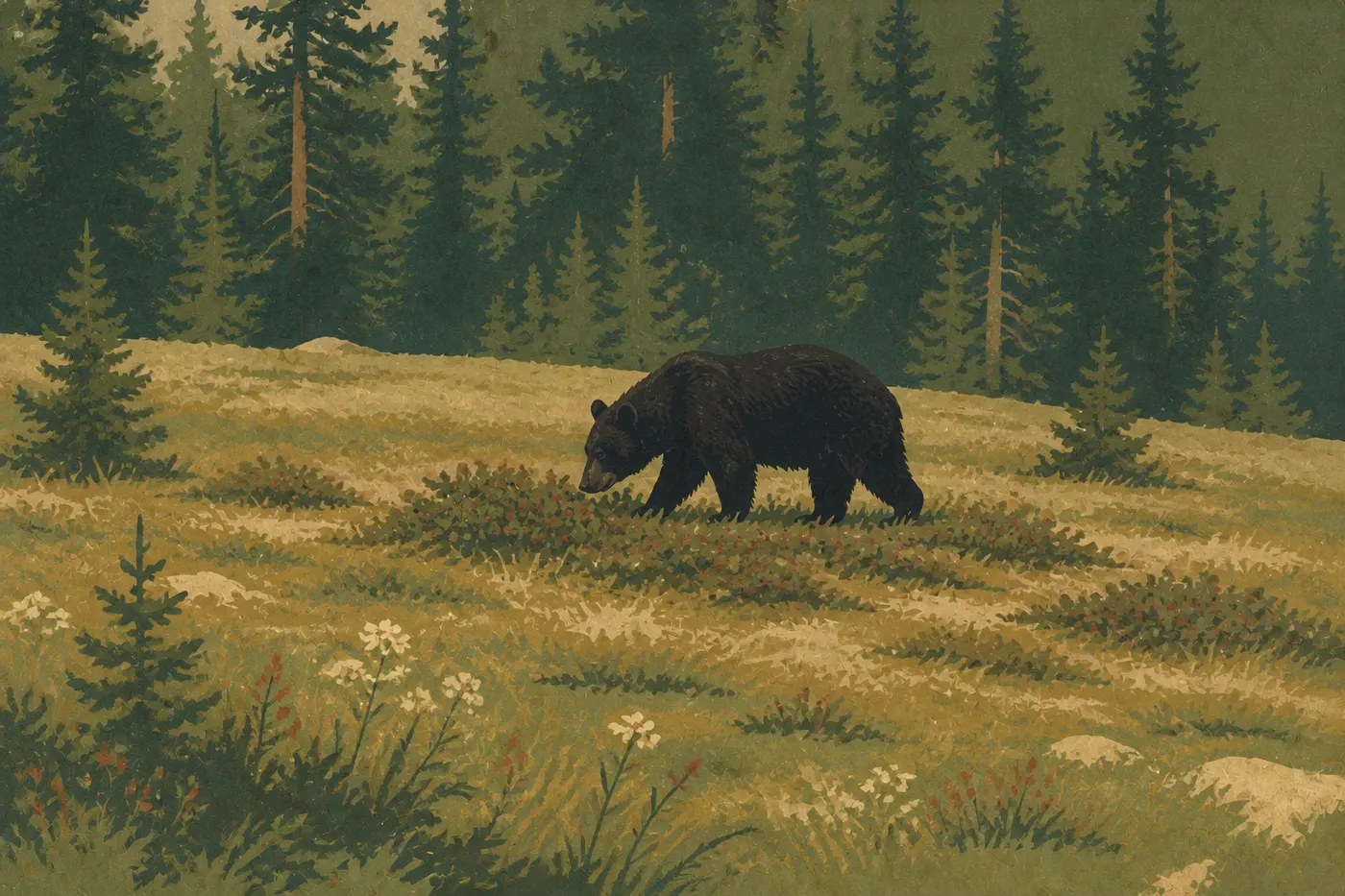 Illustration sérigraphiée : L'ours noir