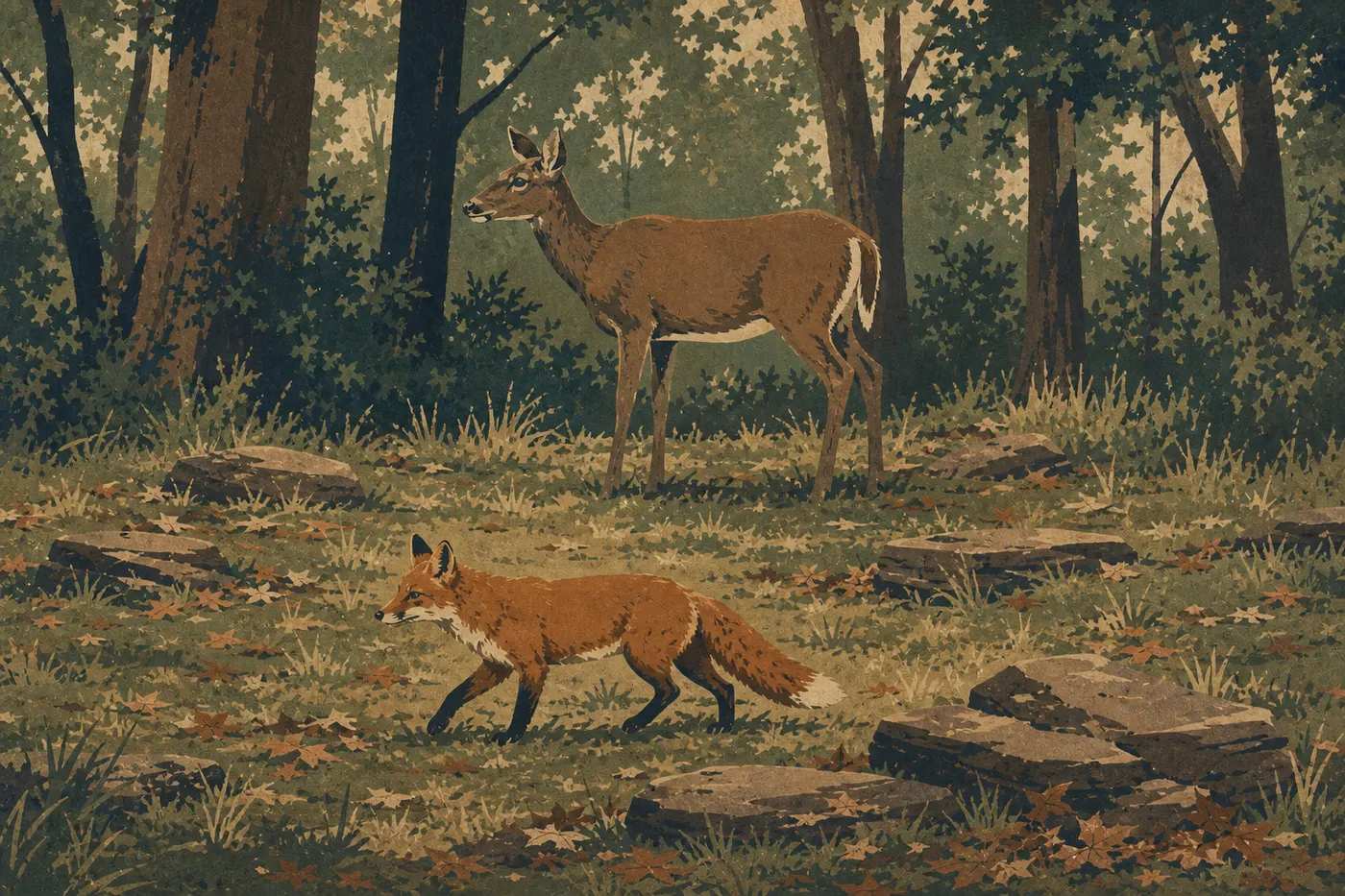 Ilustración serigrafiada: El venado de cola blanca (Odocoileus virginianus)