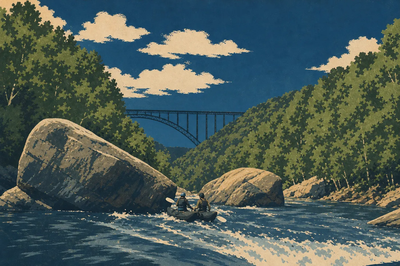 Illustration sérigraphiée : Rafting et eaux vives
