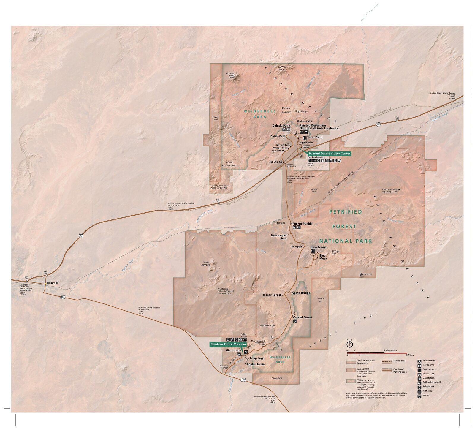 Mapa oficial NPS del parque nacional Petrified Forest (Unigrid)