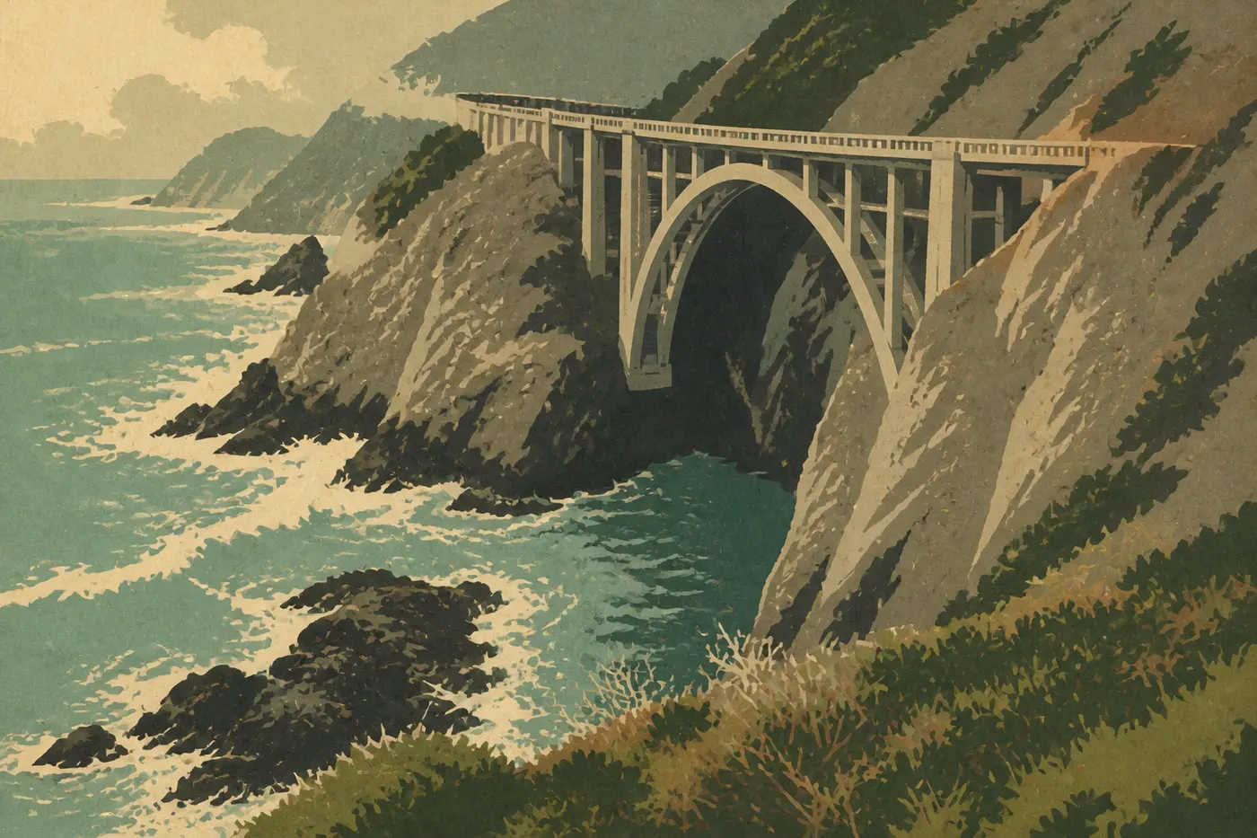 Le Bixby Creek Bridge de Big Sur, sur la Highway 1 du retour vers Los Angeles.