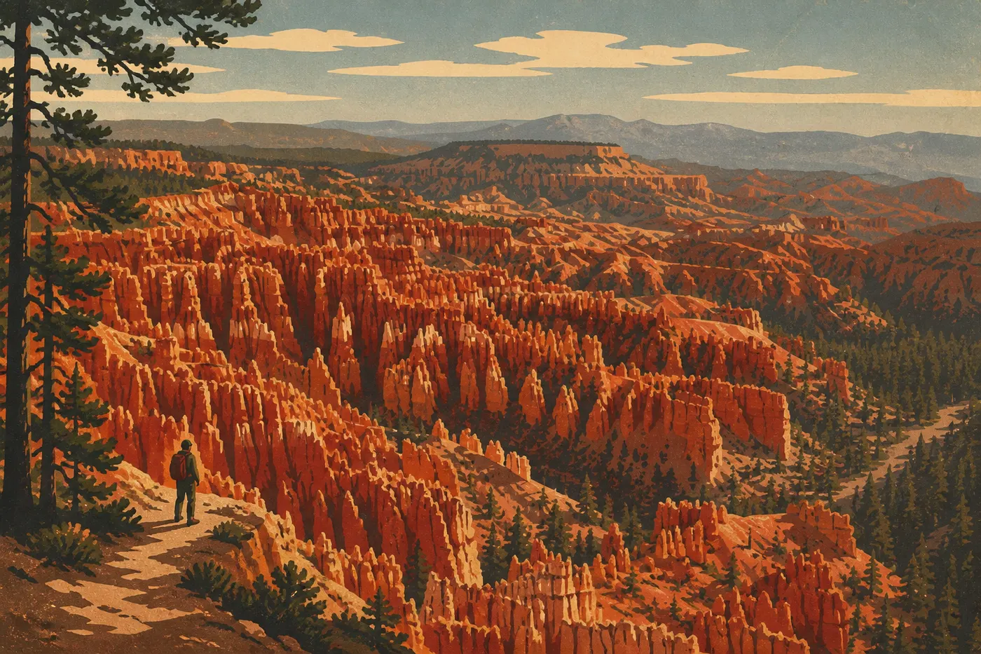 L’amphithéâtre de hoodoos de Bryce Canyon, au bord du rebord boisé.
