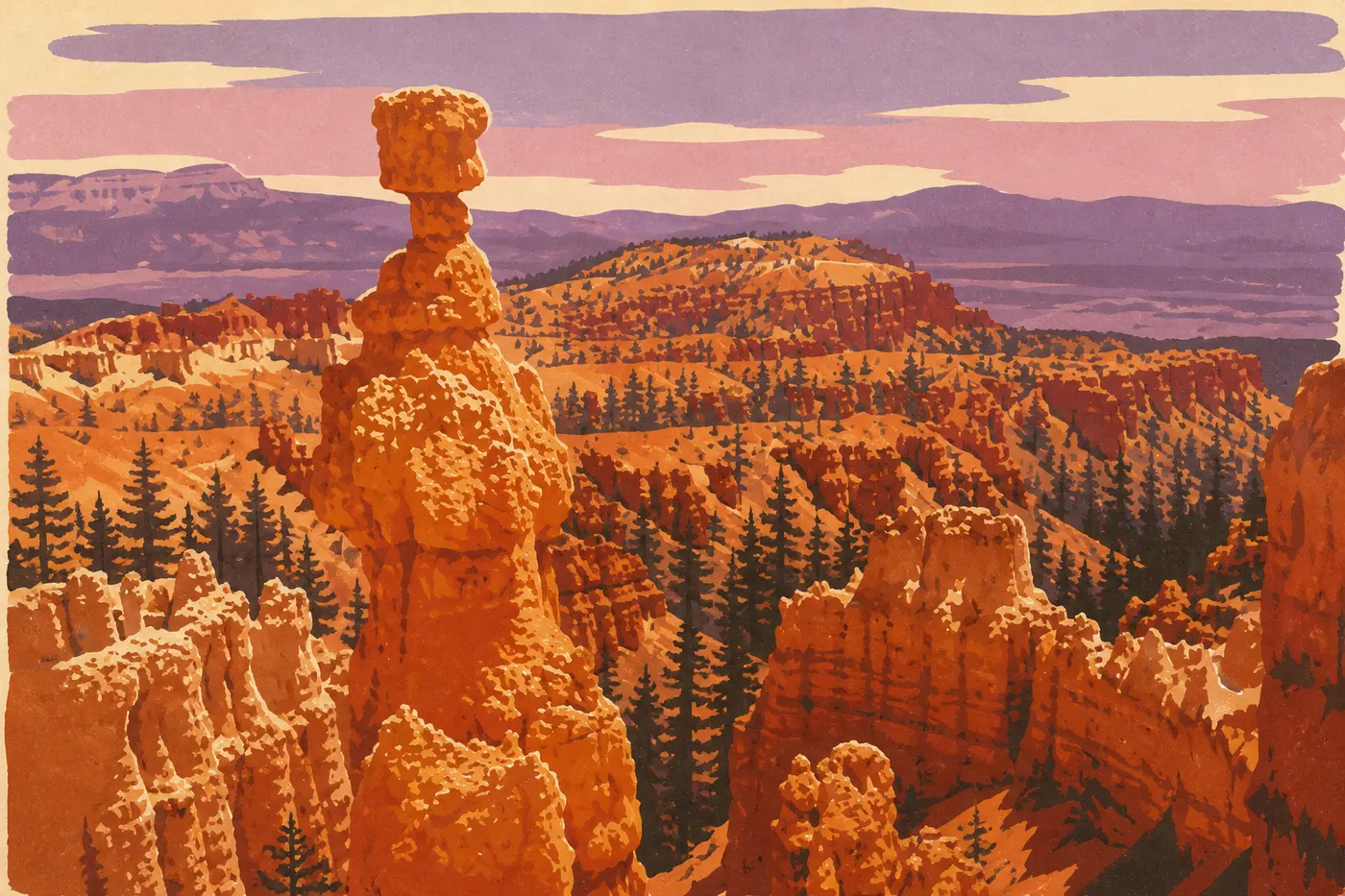 L’amphithéâtre de Bryce Canyon et ses hoodoos de calcaire orange au lever du jour.