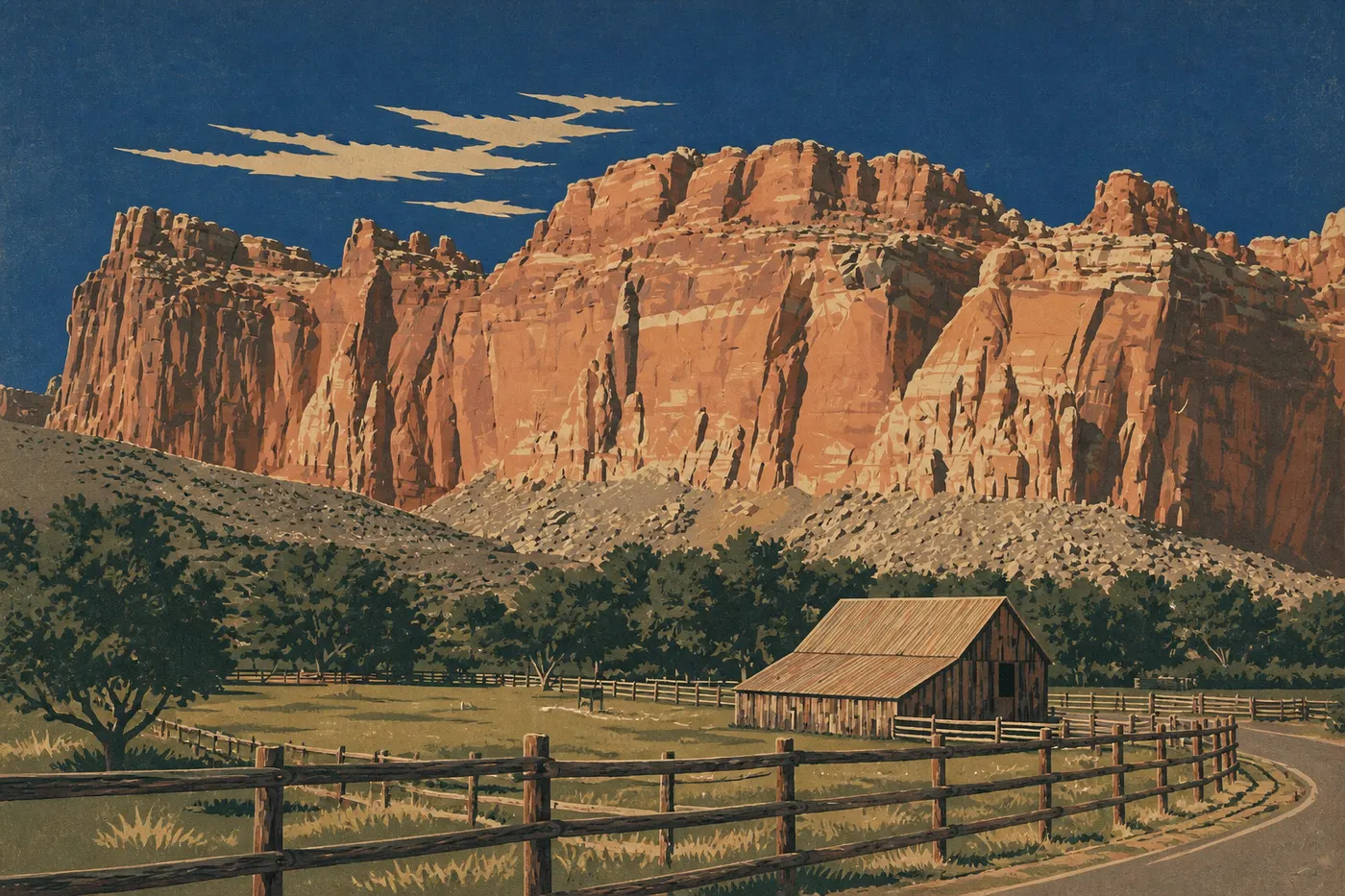 Les vergers et la grange historique de Fruita, à Capitol Reef.