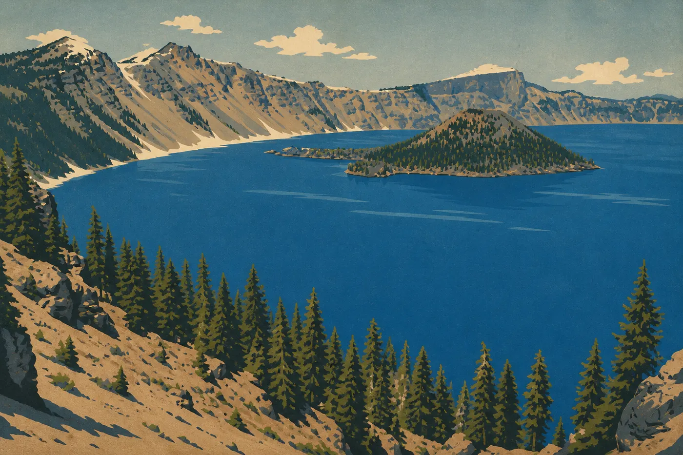 La caldeira de Crater Lake et Wizard Island, le détour assumé du circuit.