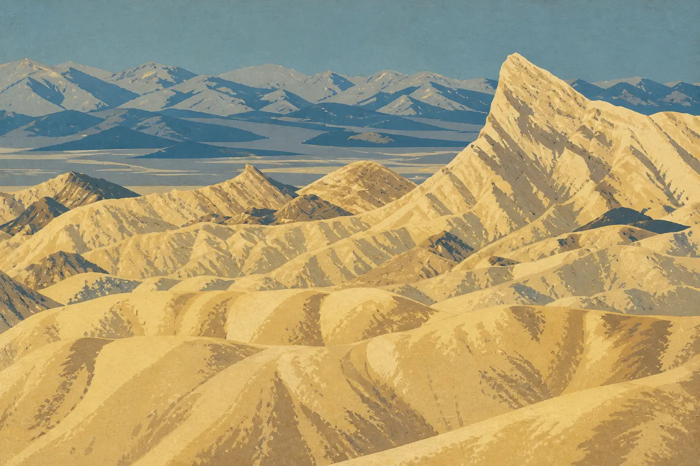 Les badlands dorés de Zabriskie Point, Death Valley, au matin.