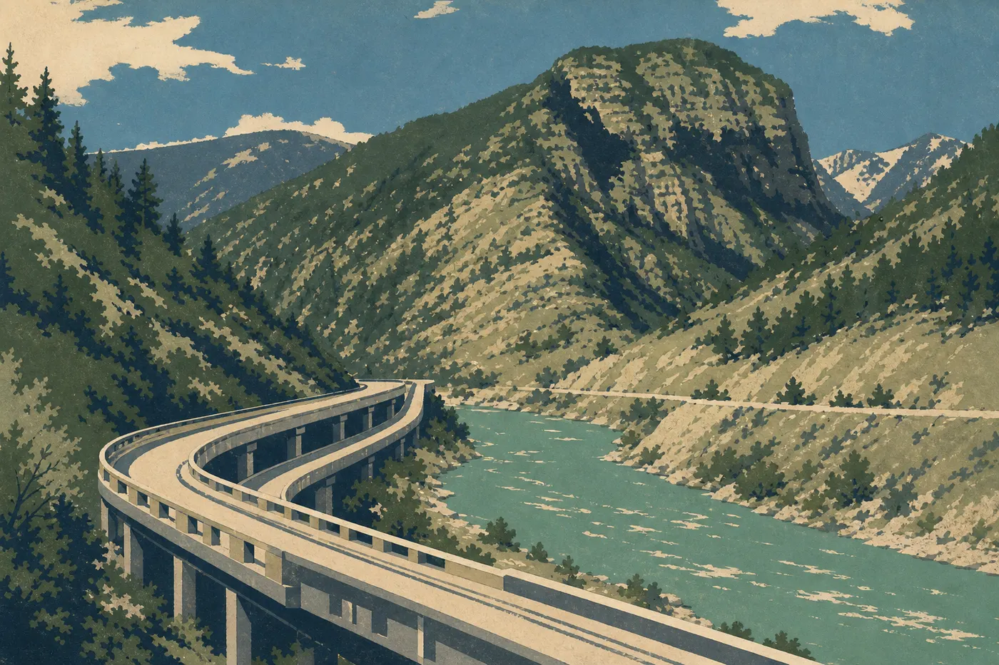 L’I-70 sur ses viaducs suspendus dans le canyon de Glenwood, au bord du fleuve Colorado.