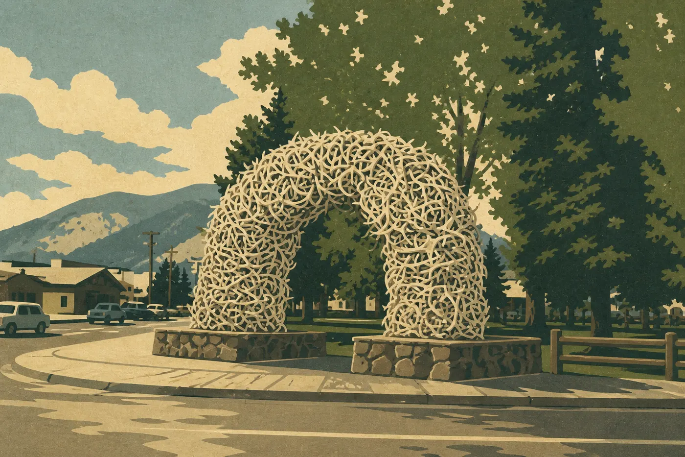 Une des quatre arches de bois de wapiti de la place de Jackson.