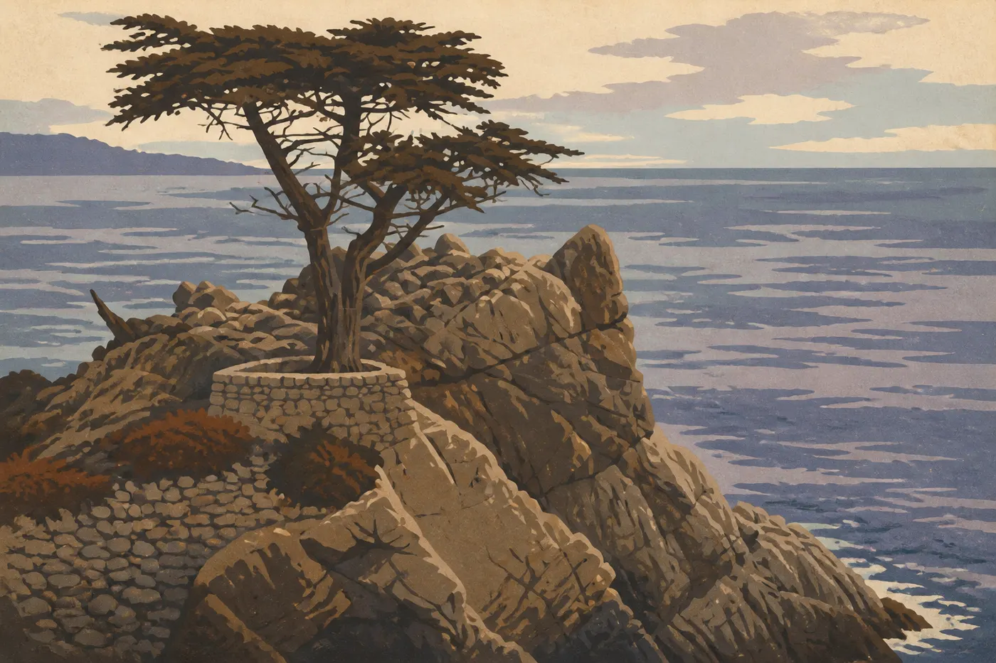 Le Lone Cypress agrippé à son rocher, sur la 17-Mile Drive de Monterey.