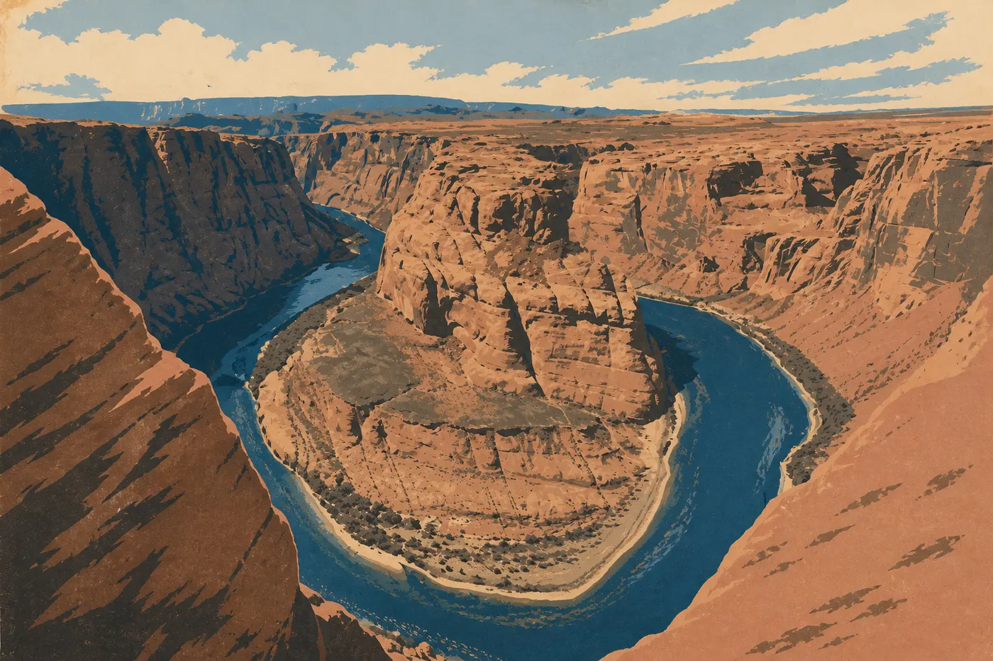 Le méandre en fer à cheval de Horseshoe Bend, le Colorado enroulé autour du grès, près de Page.