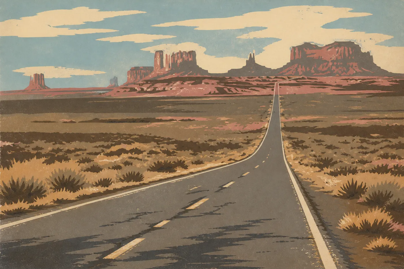 La route 163 file tout droit vers les mesas de Monument Valley, au sud de la frontière de l’Utah.