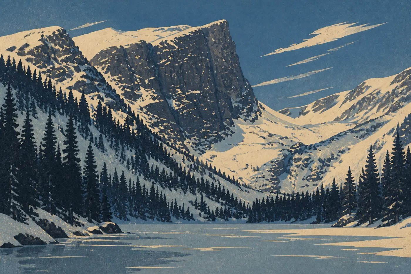 Dream Lake au petit matin, le Hallett Peak reflété, corridor de Bear Lake.