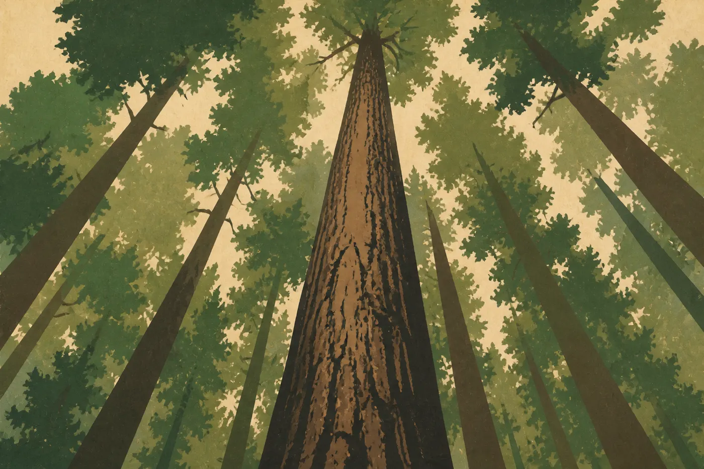 La lumière filtrée sous les séquoias de Redwood, Avenue of the Giants.