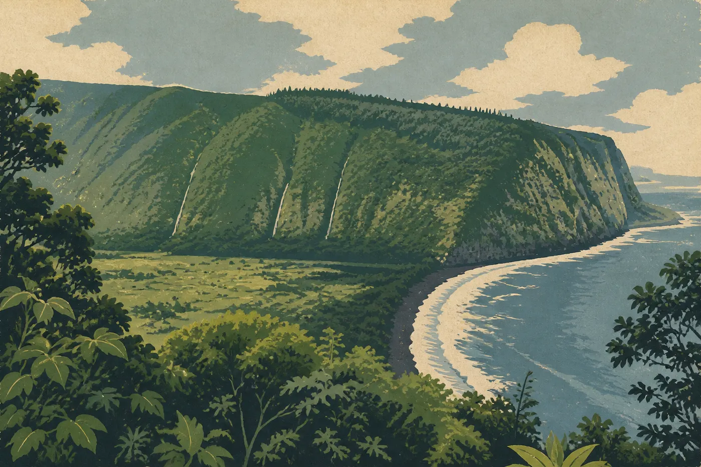 La vallée de Waipio, la vallée des Rois, vue du belvédère de Kohala.