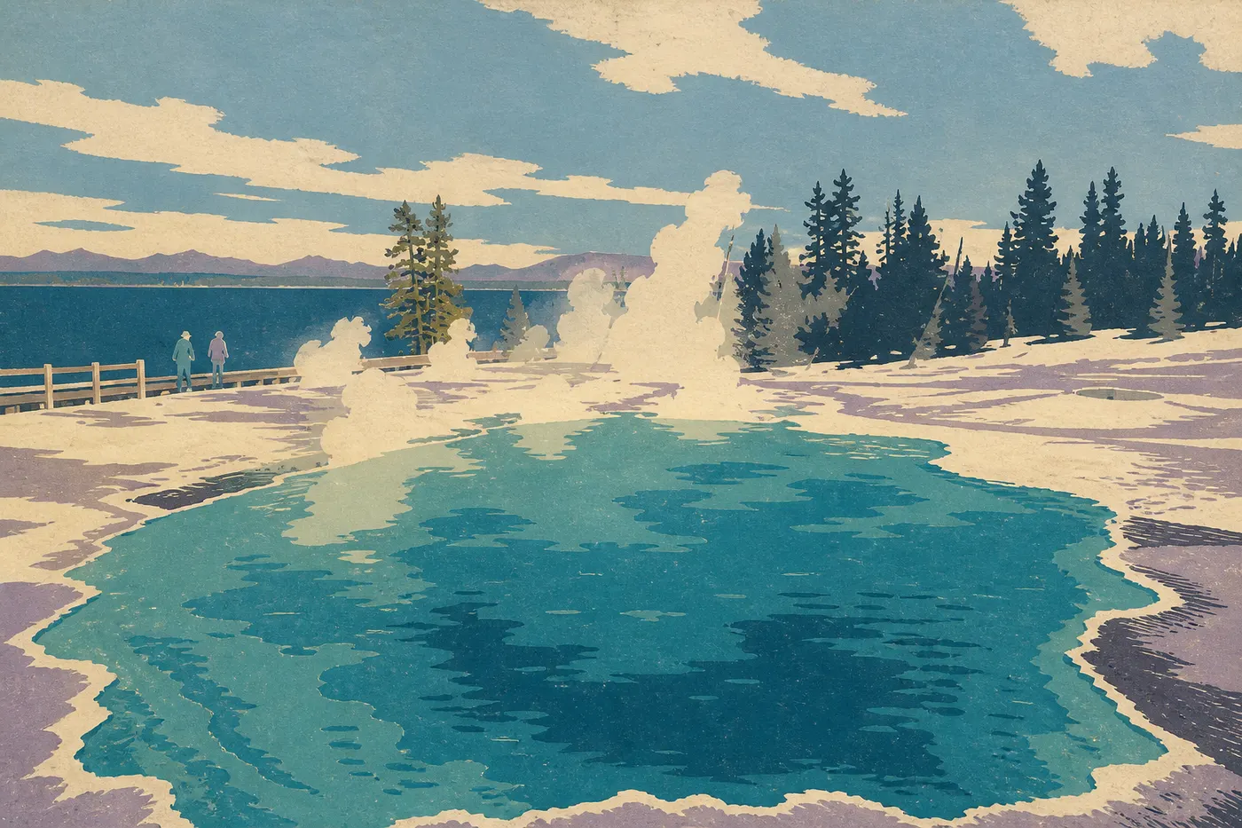 Les vasques bleues de West Thumb au bord du lac Yellowstone.