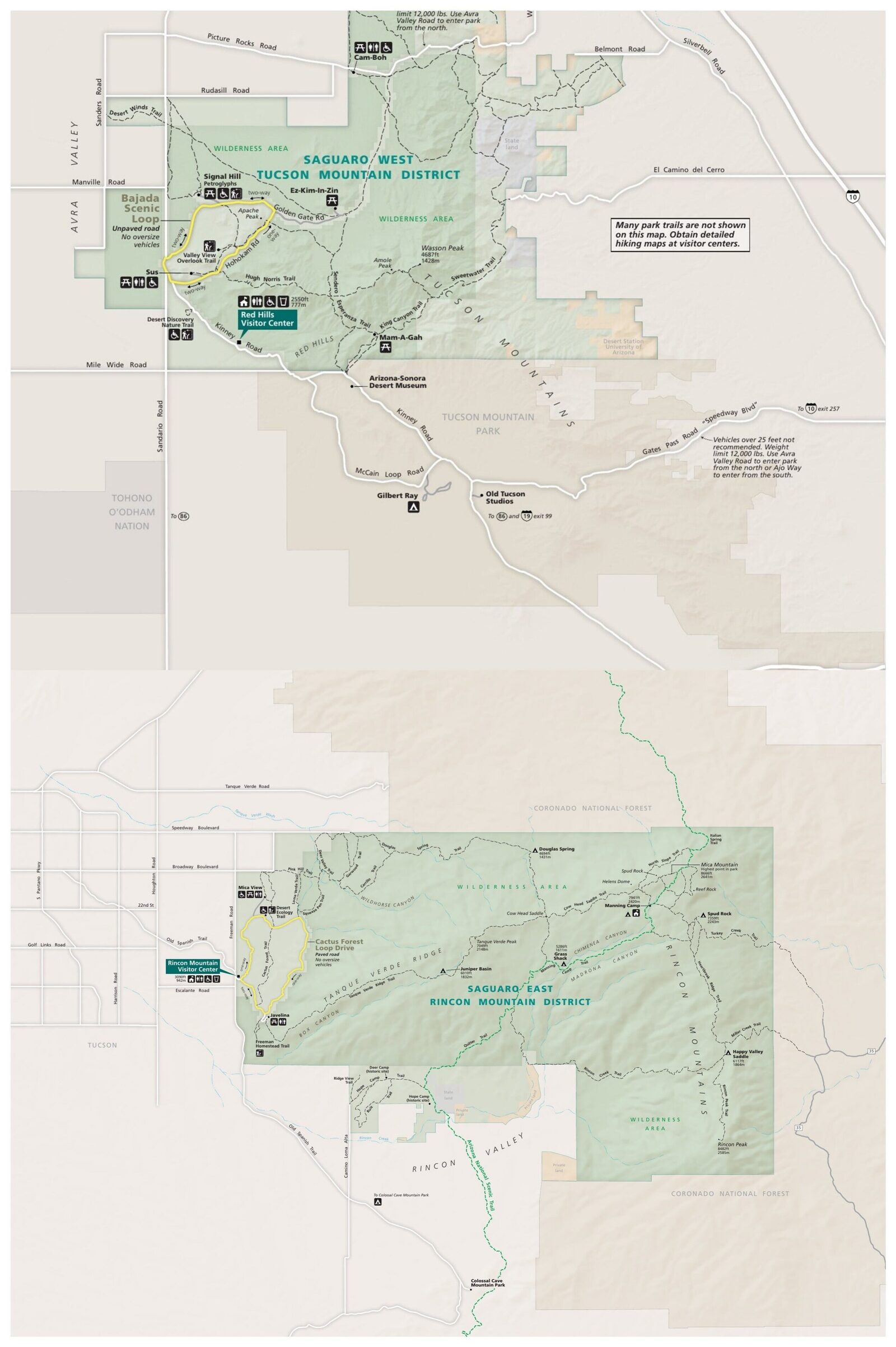 Carte officielle NPS du parc national Saguaro (Unigrid)