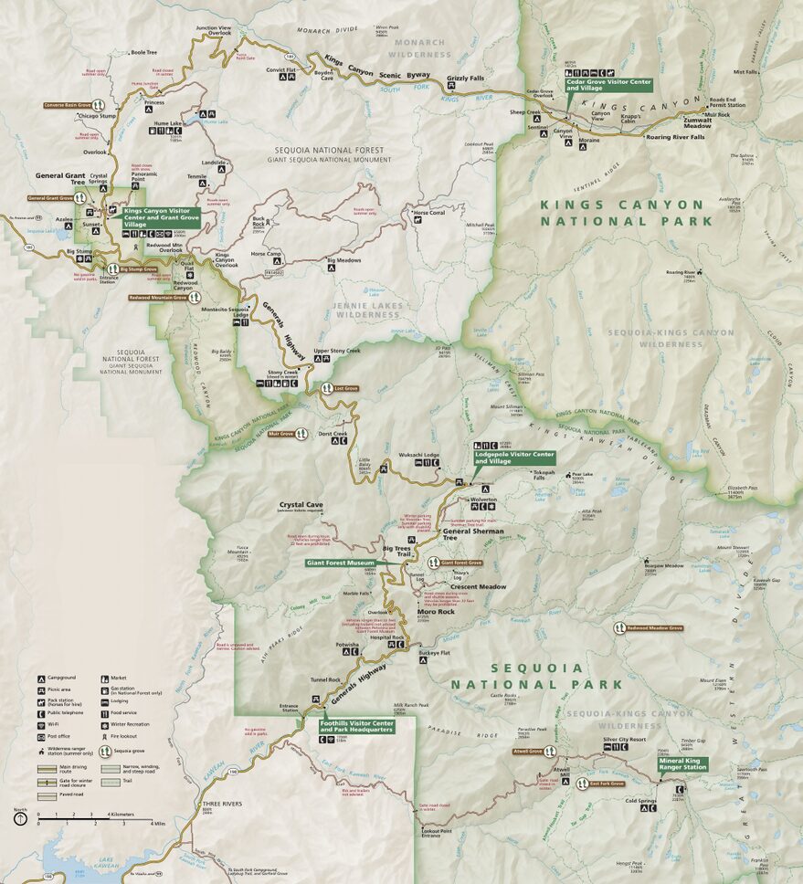 Carte officielle NPS du parc national Sequoia & Kings Canyon (Unigrid)