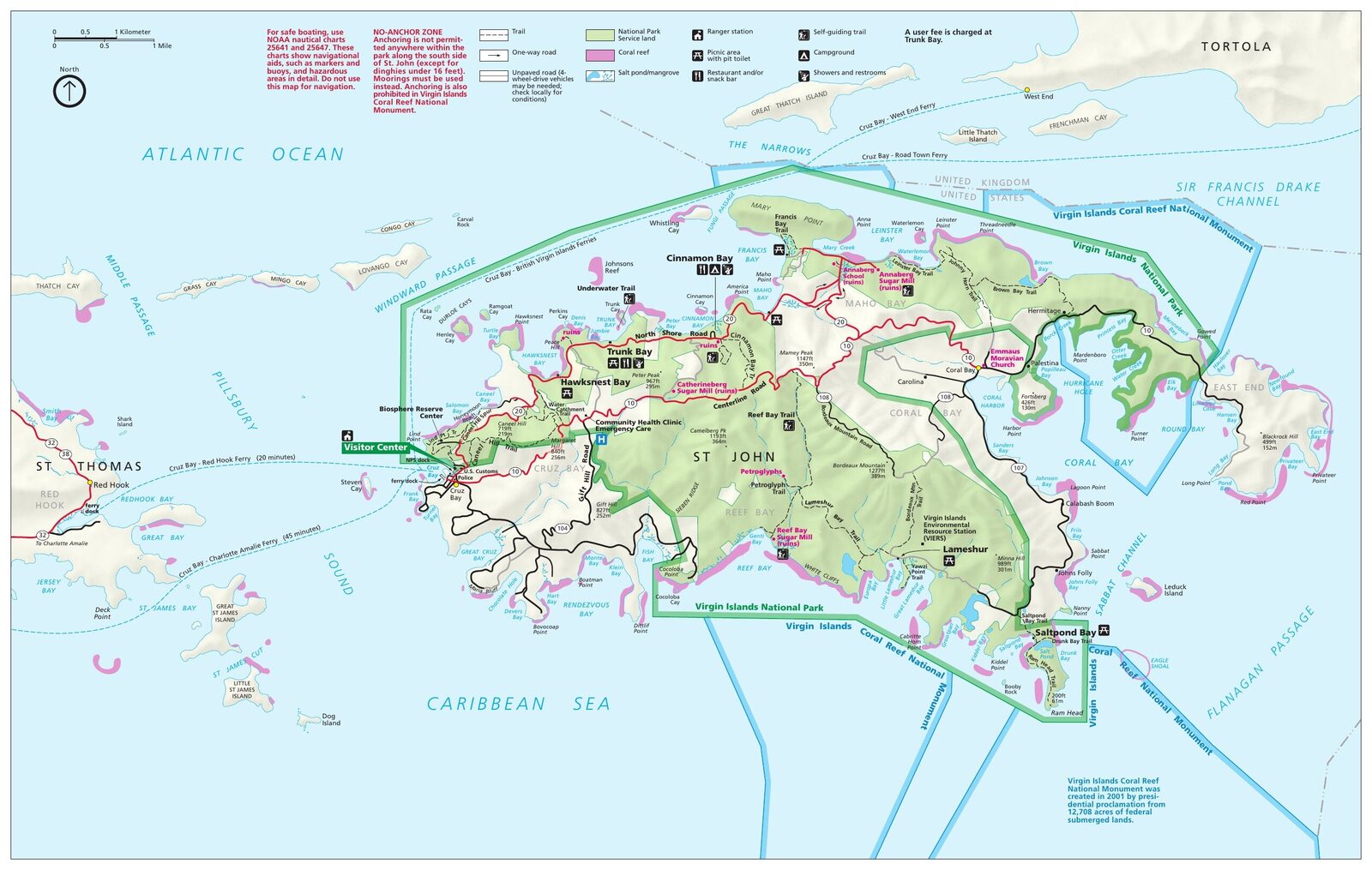 Carte officielle NPS du parc national Virgin Islands (Unigrid)