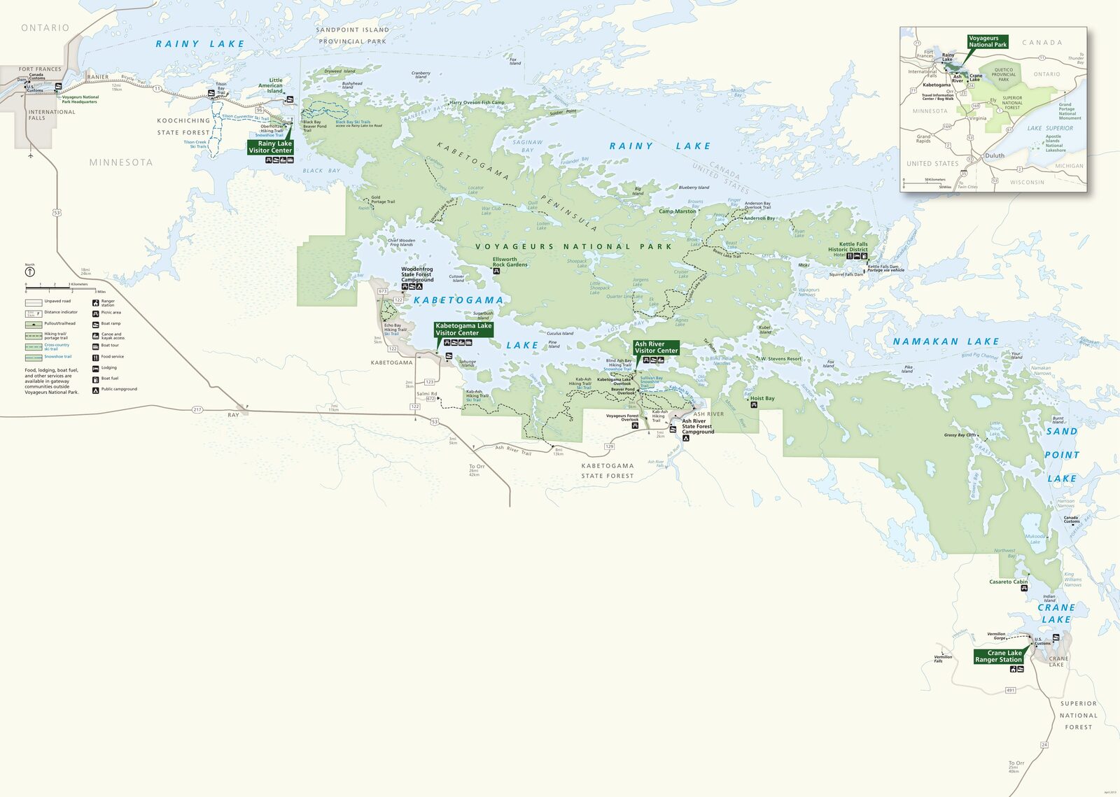 Carte officielle NPS du parc national Voyageurs (Unigrid)