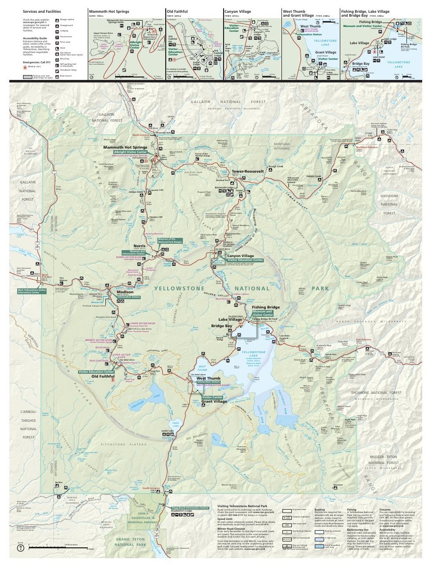 Carte officielle NPS du parc national Yellowstone (Unigrid)
