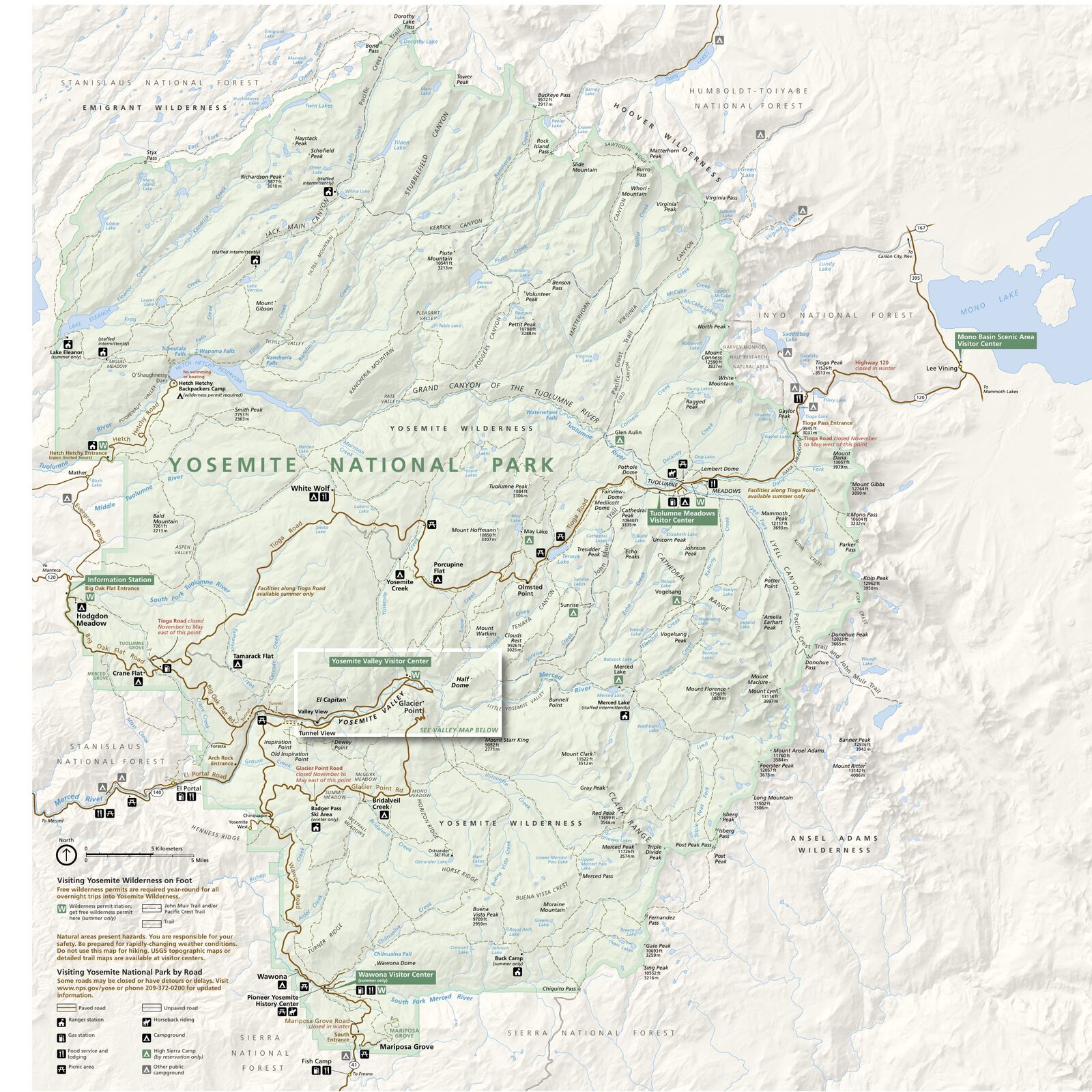Carte officielle NPS du parc national Yosemite (Unigrid)