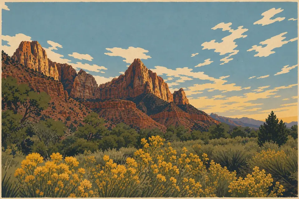 Affiche illustrée du parc national Zion
